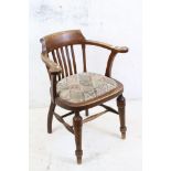 Late 19th / Early 20th century Oak and Elm Captain's Tub Chair with drop in upholstered seat, 67cm