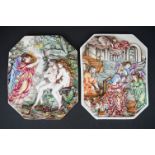 Two Italian Capodimonte Porcelain Religious Relief Plaques, one depicting Adam and Eve and the other