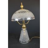 Cut Glass Mushroom Table Lamp and Shade with brass mounts, 56cm high