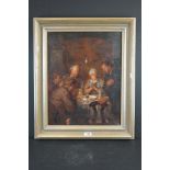 19th / Early 20th century Interior Scene Oil Painting on Canvas of a family gathered around a dining