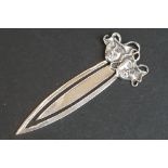 Silver bookmark with mask finial