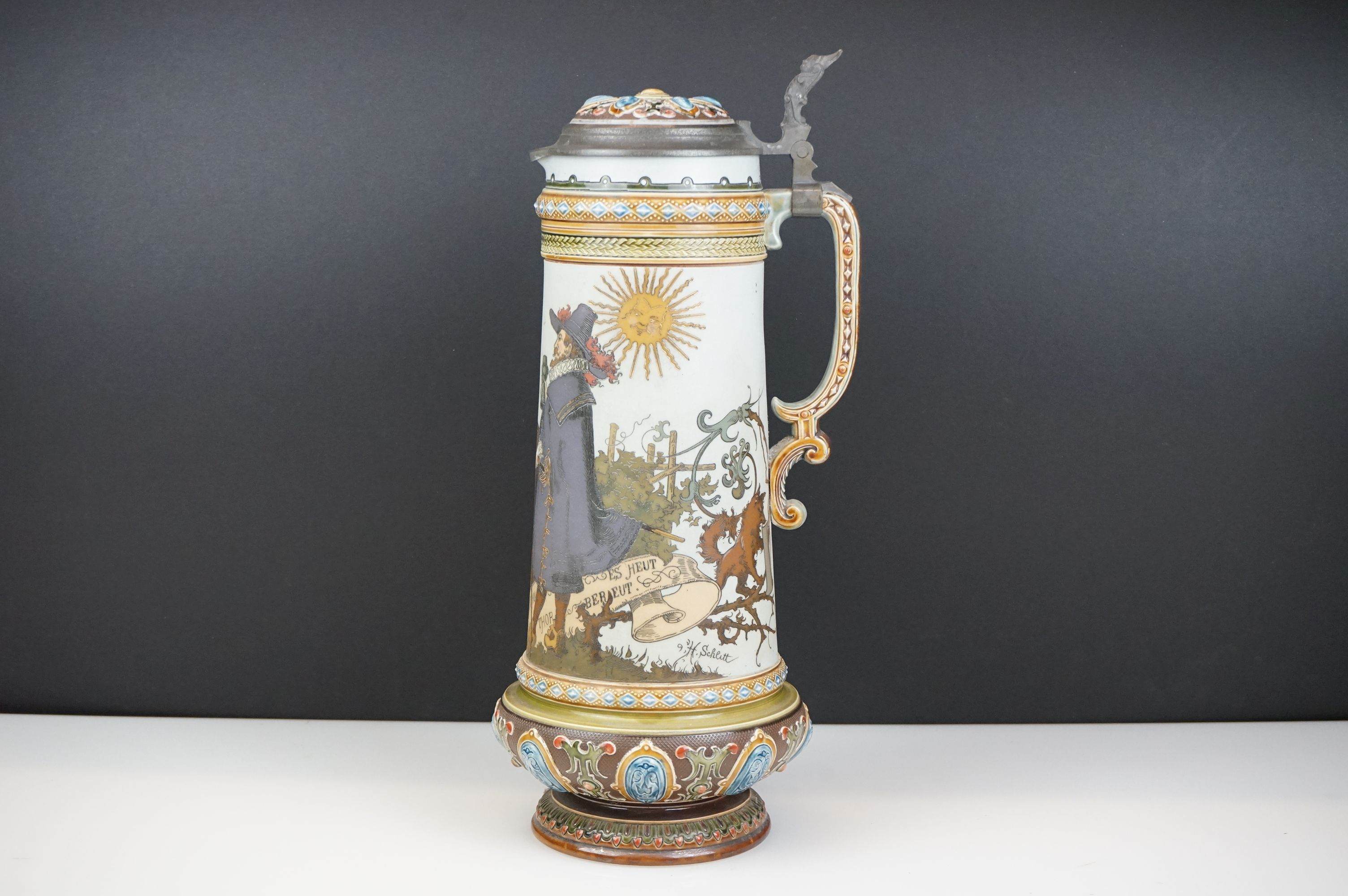 Heinrich Schlitt for Mettlach Villeory & Boch, Stoneware Beer Jug / Stein decorated with a Dutch