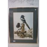Edwin Penny - 1970's Signed Print of two Magpies published by Venture Prints with gallery