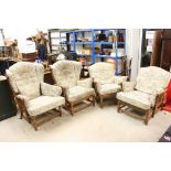 Ercol Elm ' Old Colonial ' - Pair of Wingback Armchairs, 87cm wide x approx. 120cm high together