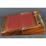Victorian and later Brass Bound and Rosewood Inlaid Writing Slope with two inkwells and tooled