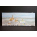 Oil Painting on Canvas of a Ukrainian Townscape titled ' A Symbol of Democracy ' painted by