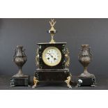 19th century Slate Clock Garniture with gilt metal mounts, clock 41cm high