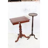 Victorian mahogany square-top pillar table and a torchiere