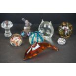 Collection of glass paperweights to include Mdina and Caithness examples
