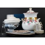 Two 19th century Blue and White Meat Plates, Boxed Royal Worcester Bread Plate, Three Rockingham