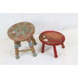Two vintage painted wooden foot stools