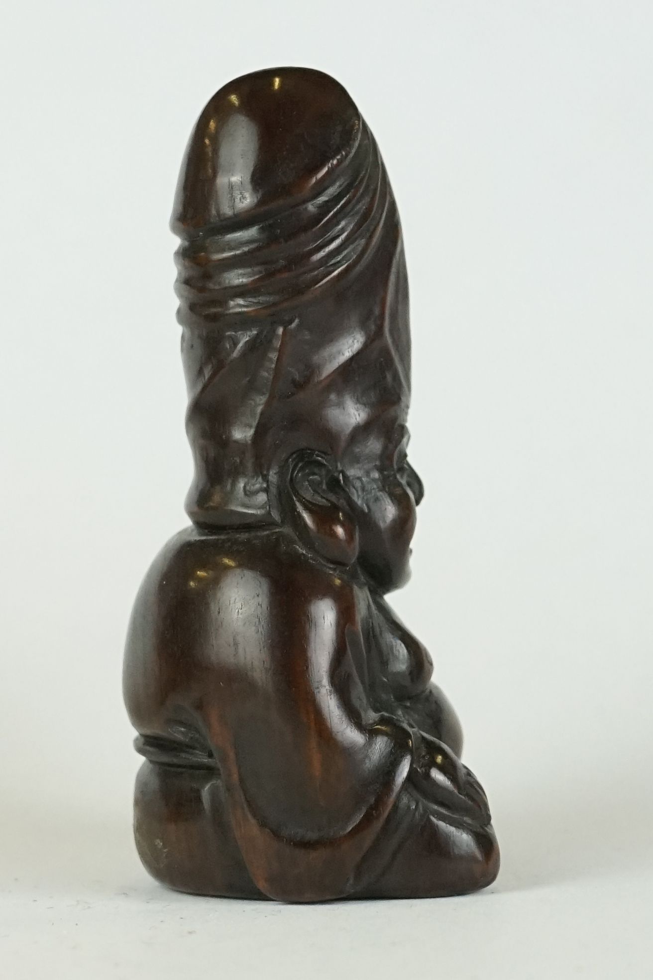 A collection of four Chinese carved wooden netsuke of figural form to include a Mermaid and a - Image 6 of 17