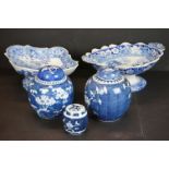 19th century Spode Shaped Comport 30cm long, another Blue and White Comport together with Pair of