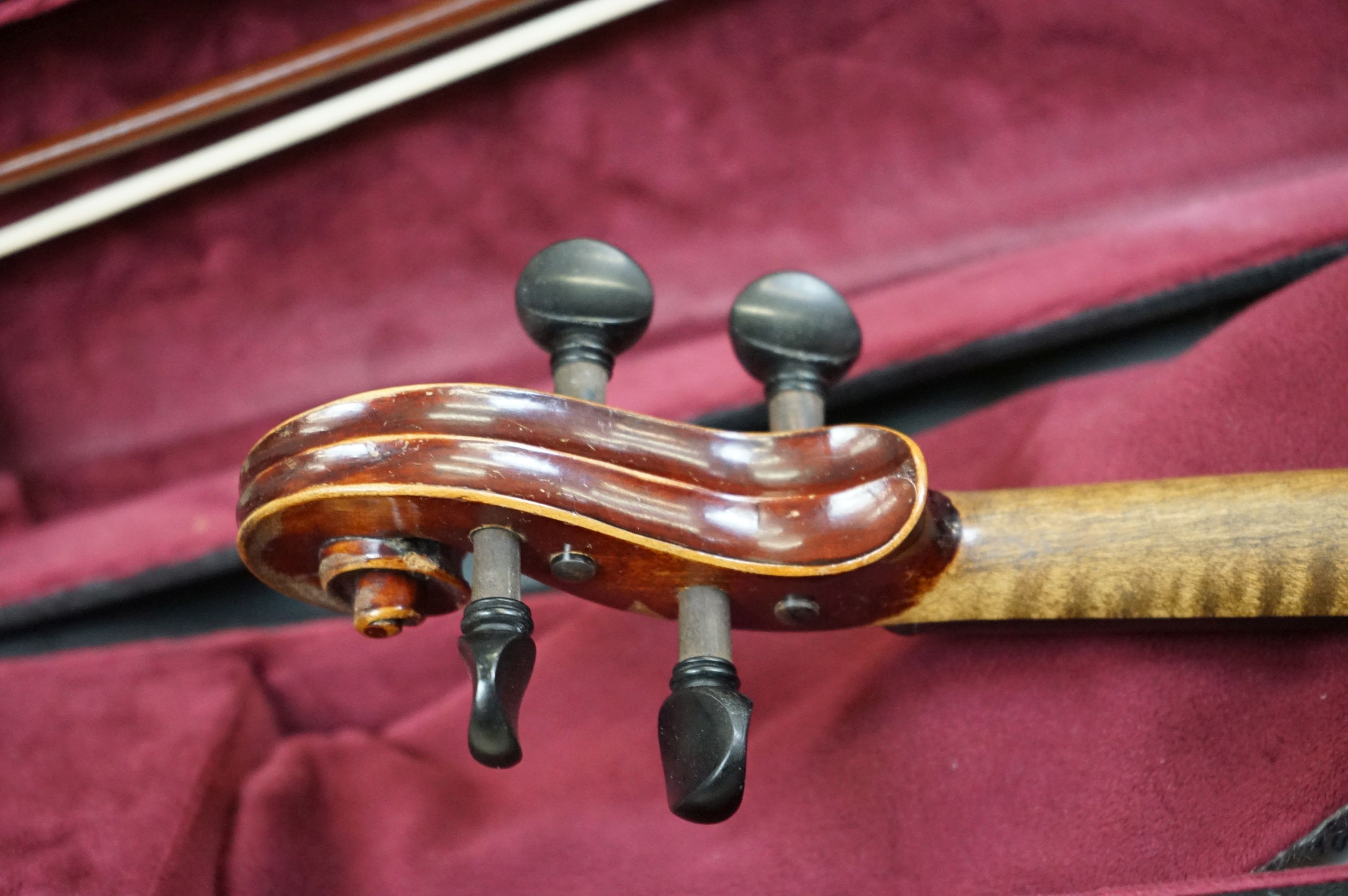 A violin and bow, unmarked, possibly German (Length of back 34cm) with Everest support together with - Image 7 of 11