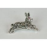 Silver and marcasite rabbit brooch with ruby eye