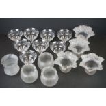 Eight Stuart Crystal footed trifle dishes with an etched design (Rd np. 681649) together with