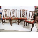 Set of Four George III Mahogany Dining Chairs in the Chippendale manner with needlework