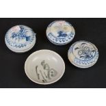 Four 18th century Chinese Shipwreck Porcelain items including three blue and white lidded circular