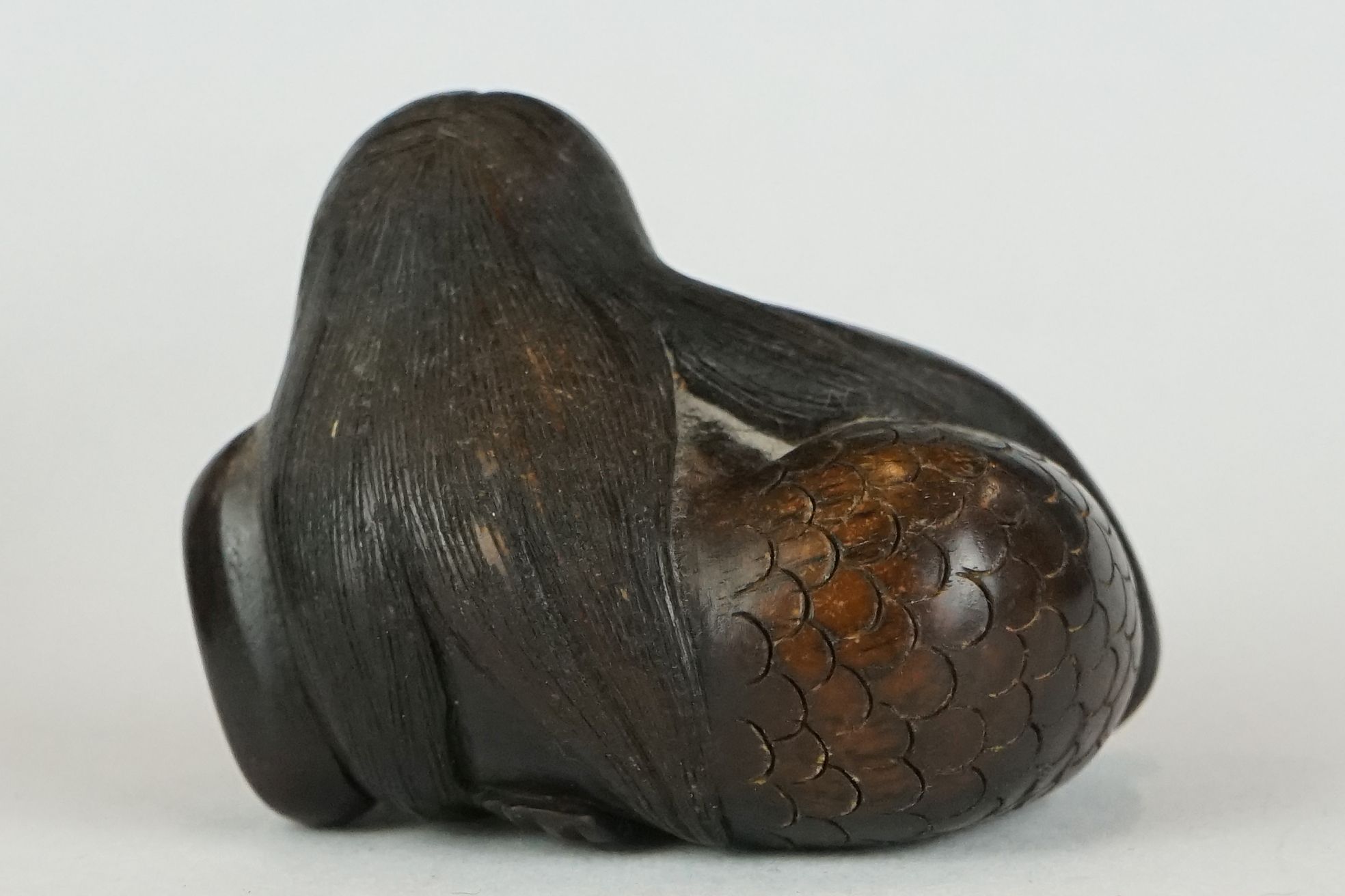 A collection of four Chinese carved wooden netsuke of figural form to include a Mermaid and a - Image 3 of 17