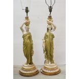 Pair of Royal Worcester ' Cricklite ' stem Figural Table Lamps in the form of Water Carriers