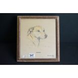 Portrait head study of a dog, Bodger, signed and dated 1946. 24x22cm