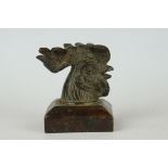 Bronze seal with cockerel rooster finial, 4cm tall