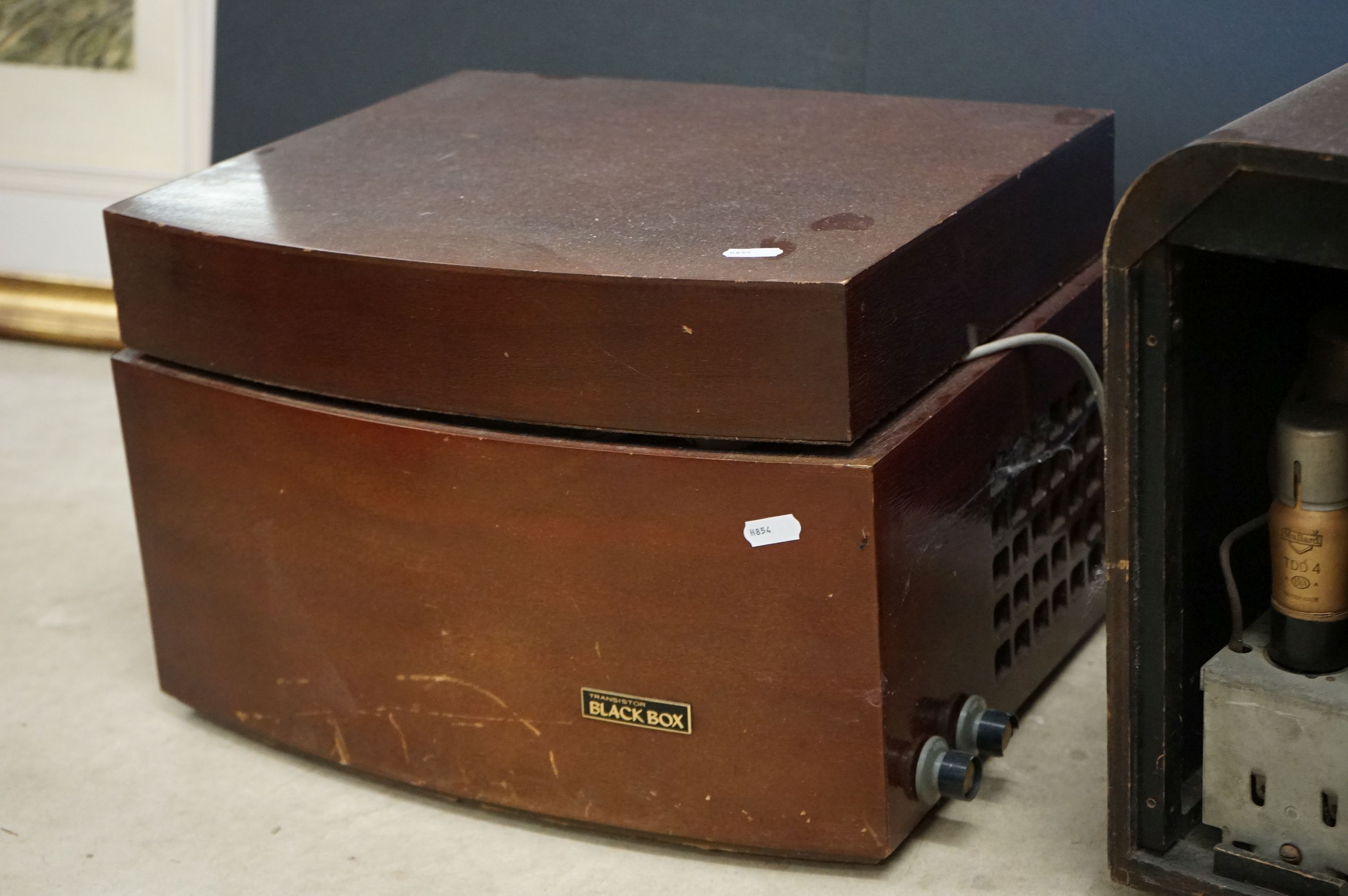 A vintage wooden cased HMV radio together with a wooden cased Monarch record player. - Image 5 of 8