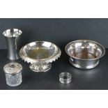 A small group of collectables to include a hallmarked silver napkin ring, a hallmarked silver lidded