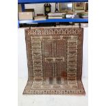 Iranian Faded Orange Ground Wool Rug with geometric pattern, label for Iranian & Oriental Carpets