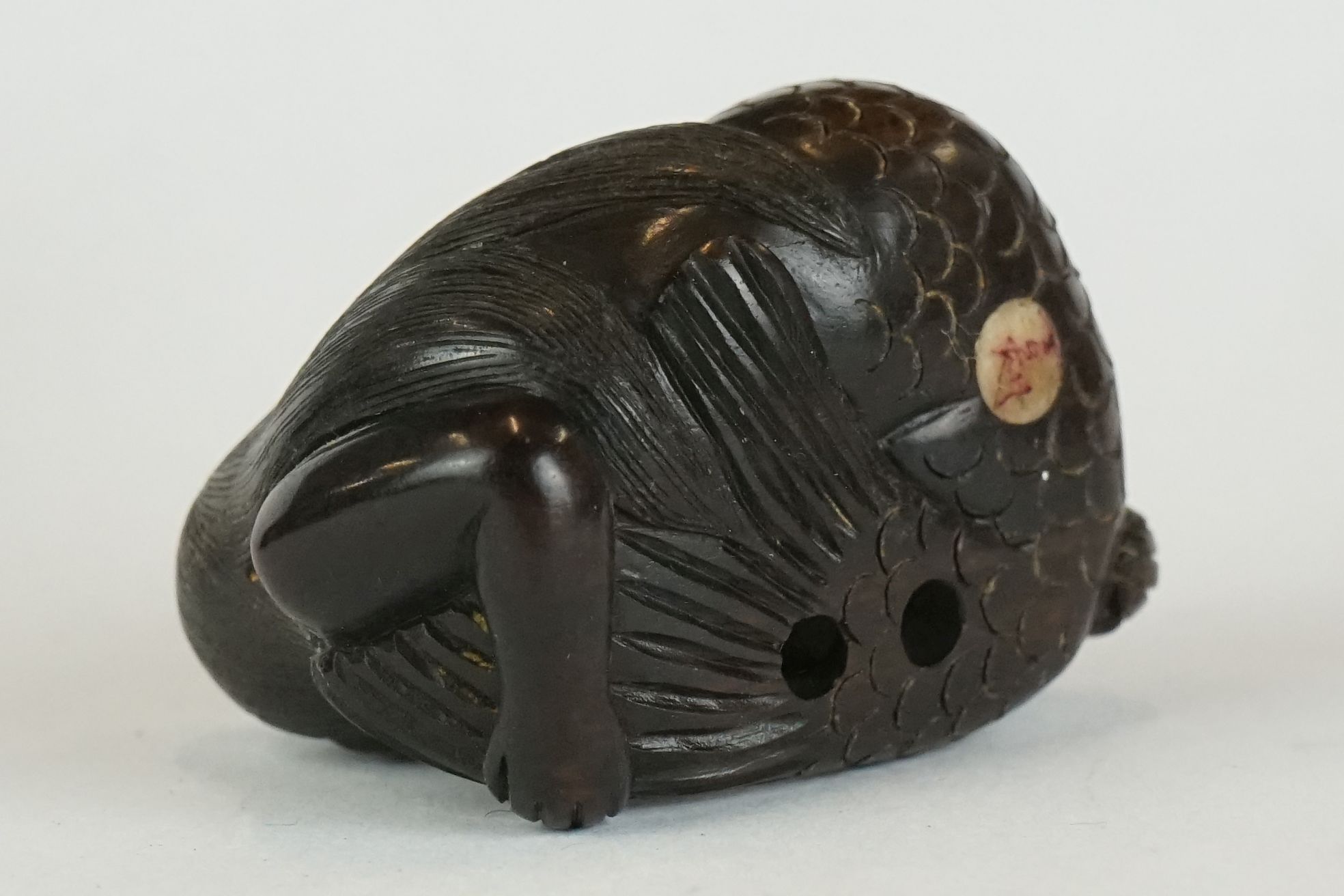 A collection of four Chinese carved wooden netsuke of figural form to include a Mermaid and a - Image 4 of 17