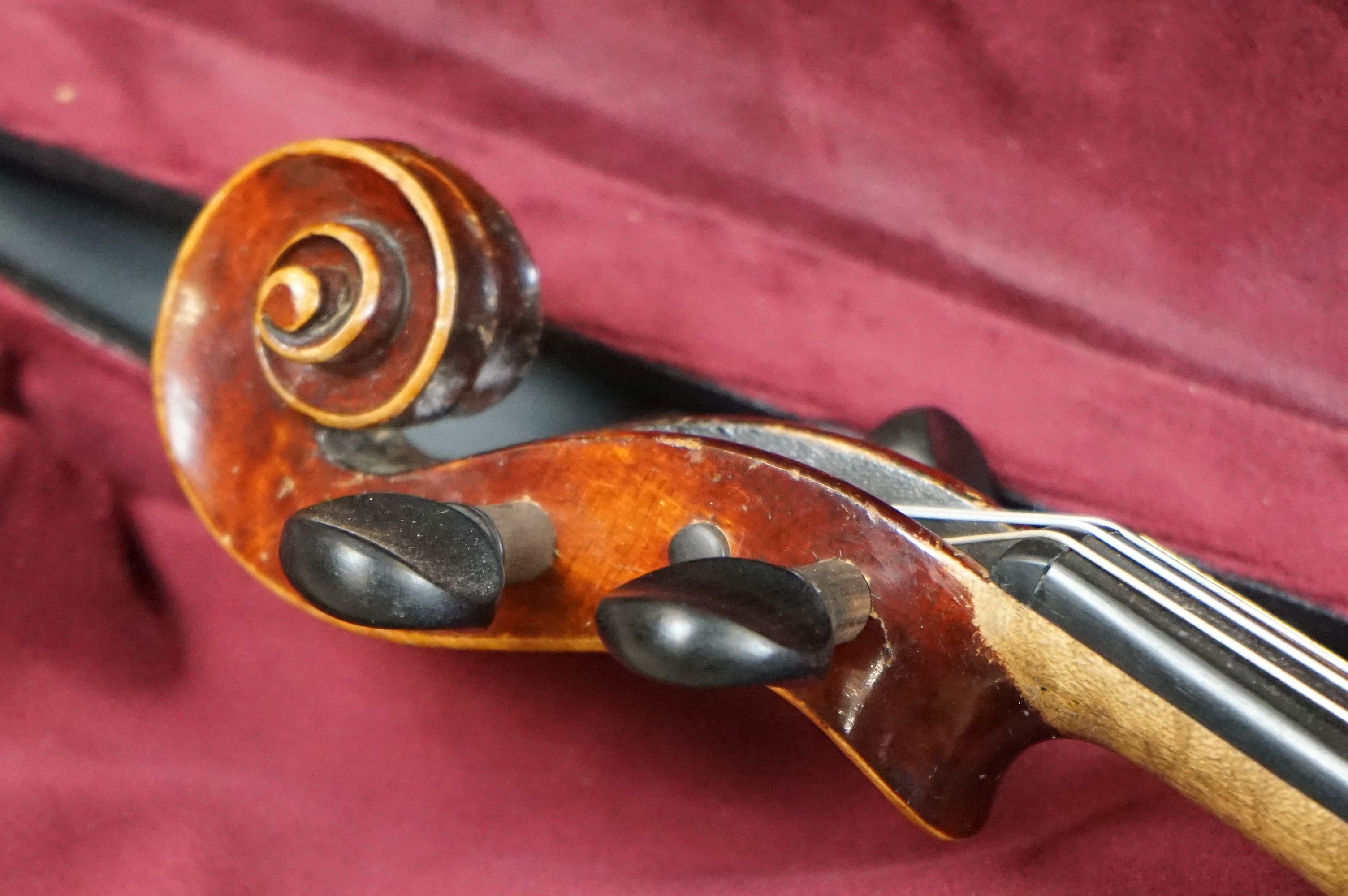 A violin and bow, unmarked, possibly German (Length of back 34cm) with Everest support together with - Image 5 of 11