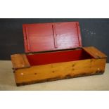 Large 19th century Pine Blanket / Tool Box with brass hinges, 137cm long x 30cm high