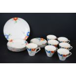 Kensington KPH art deco hand painted tea ware to include 6 teacups (3 a/f), 6 saucers, 6 side