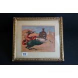 Gilt framed oil on canvas Surrealist scene with horse, lion, snake and serpent