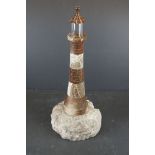 Large Cornish Serpentine Stone Lighthouse Table Lamp, the main body formed from bands of red and