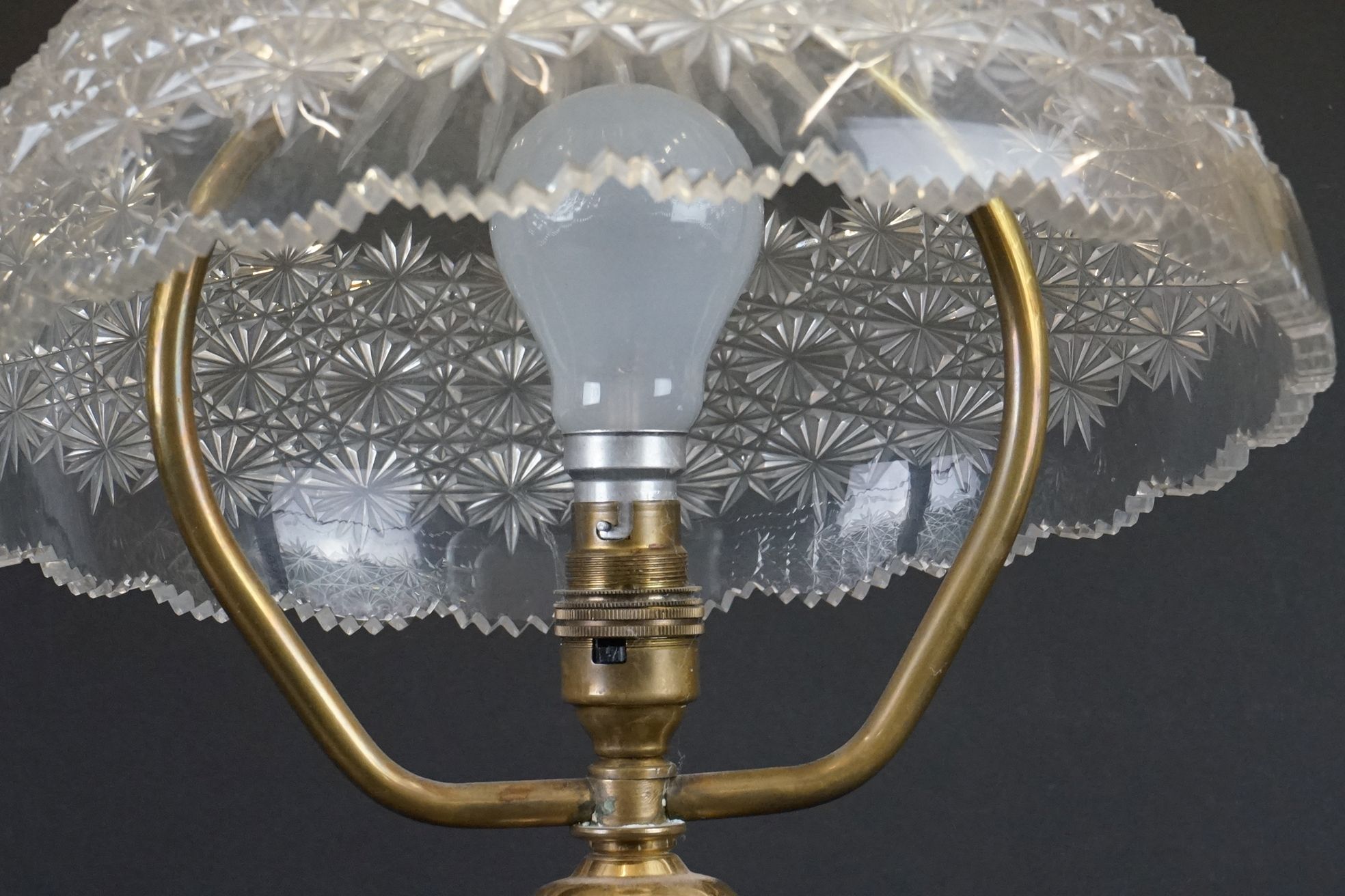 Cut Glass Mushroom Table Lamp and Shade with brass mounts, 56cm high - Image 3 of 5