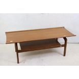 Mid century Retro Teak ' Fler ' Two Tier Coffee Table, label to underside, 137cm long x 48cm high