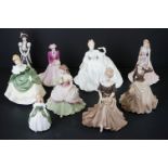 Nine Mainly Coalport ceramic lady figurines to include 6 Coalport examples (including Ladies of