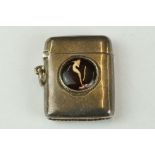 A 925 sterling silver vesta case with decorative enamel panel.