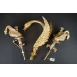 Large Gilt Brass Bath Mixer Tap in the form of a Swan, 40cm high together with a Pair of matching