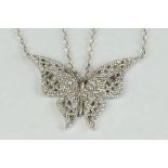 Silver and CZ butterfly pendant necklace on silver chain