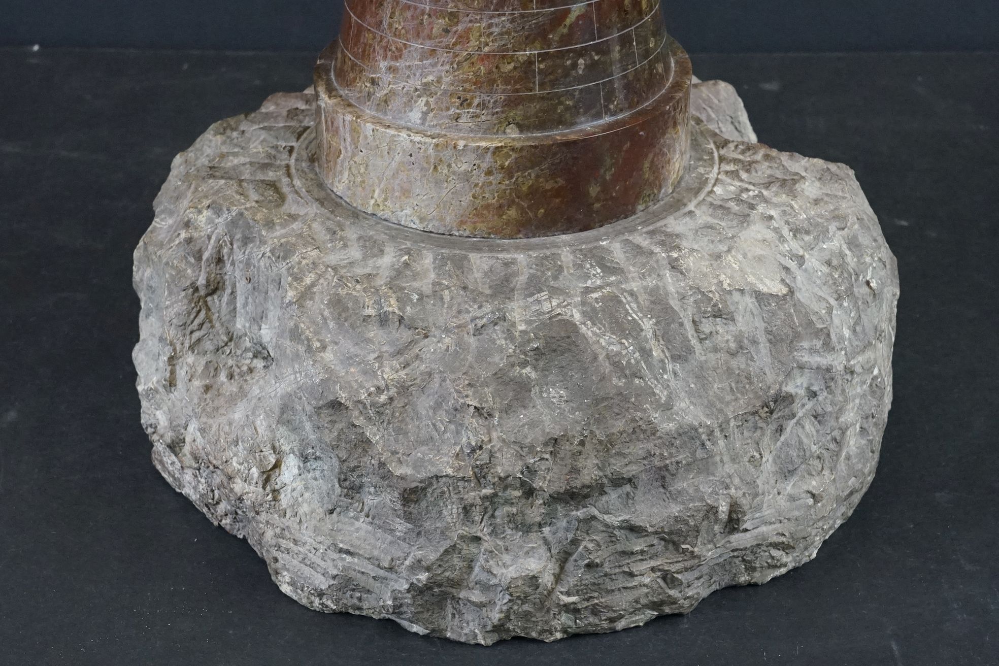 Large Cornish Serpentine Stone Lighthouse Table Lamp, the main body formed from bands of red and - Image 4 of 7