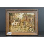 Late 19th / Early 20th century Oil Painting on Board of a Fox Hunting Scene, 24cm x 19cm, framed