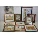 Collection of Eleven Pictures including Three Victorian Coloured Illustrations of Sports on Ice,