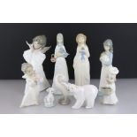 Eight Spanish porcelain figures to include 5 x Lladro (4959 angelic child, angelic child playing the