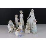 Eight Nao by Lladro porcelain figures to include a Bride figure (34 cm tall), a young girl with