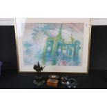Mixed collectables relating to oil rigs to include a Selkirk glass paperweight etched ' The