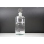 Advertising - Large Glass Perfume Bottle and Stopper etched ' Elizabeth Arden ' 27cm high