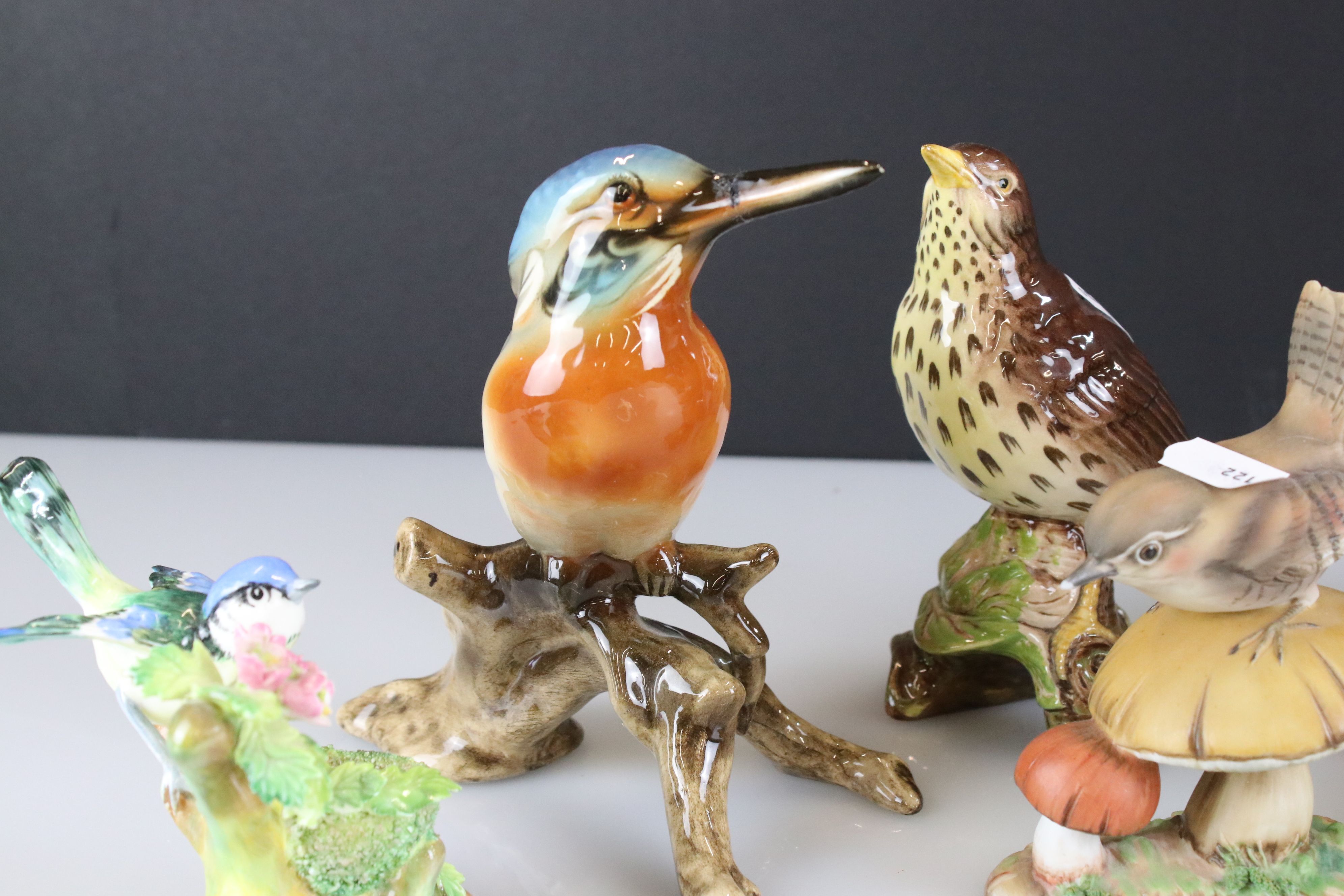 Seven porcelain bird ornaments to include a Beswick 2308 Song Thrush, Goebel Chaffinch, Raybur - Image 3 of 6