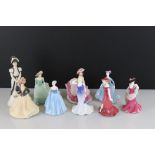 Eight Coalport lady figures to include 4 x Debutantes figures (Poppy, Nina, Gina, Paula), 3 x Beau